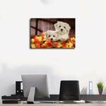 White Puppies with Autumn Leaves Canvas Wall Art, Framed
