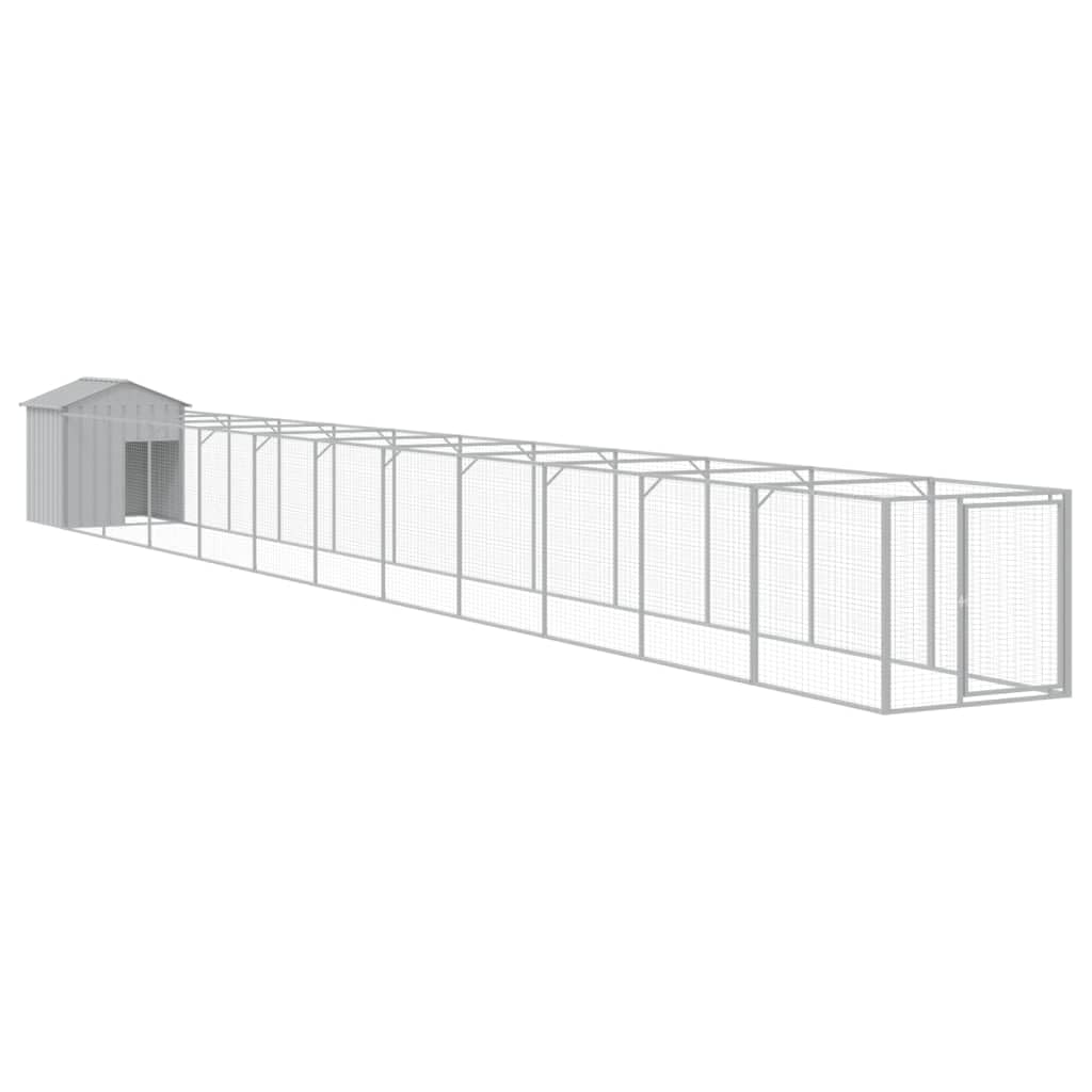 Outdoor Galvanized Steel Dog House with Extended Run Light Gray
