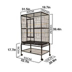Bird Cage Large Metal Parrot Bird Cage Cockatiel Parakeet Canary Lovebird Budgie Parrotlet Finch Parrot Cage Pet Bird Cage with Wheel Birdcages Decor,White