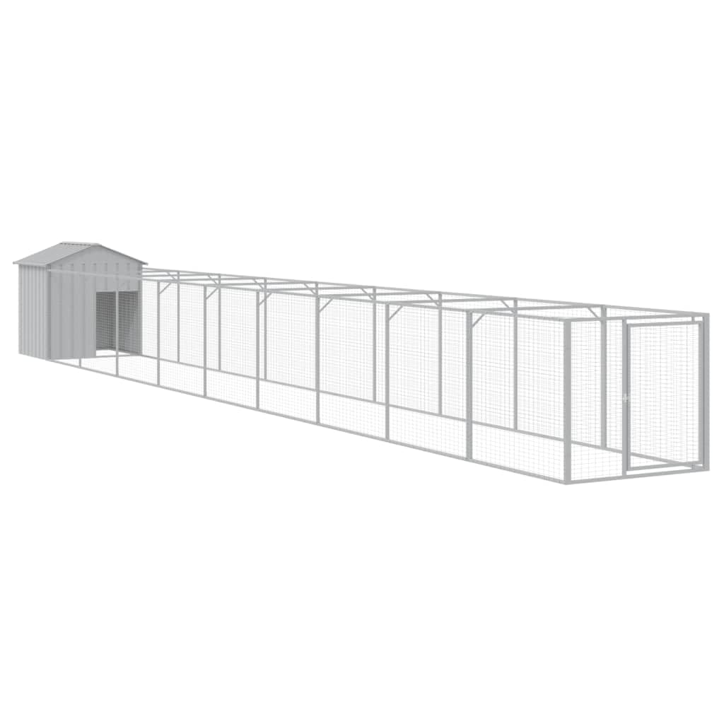 Outdoor Galvanized Steel Dog House with Extended Run Light Gray