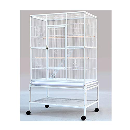 Bird Cage Large Metal Parrot Bird Cage Cockatiel Parakeet Canary Lovebird Budgie Parrotlet Finch Parrot Cage Pet Bird Cage with Wheel Birdcages Decor,White