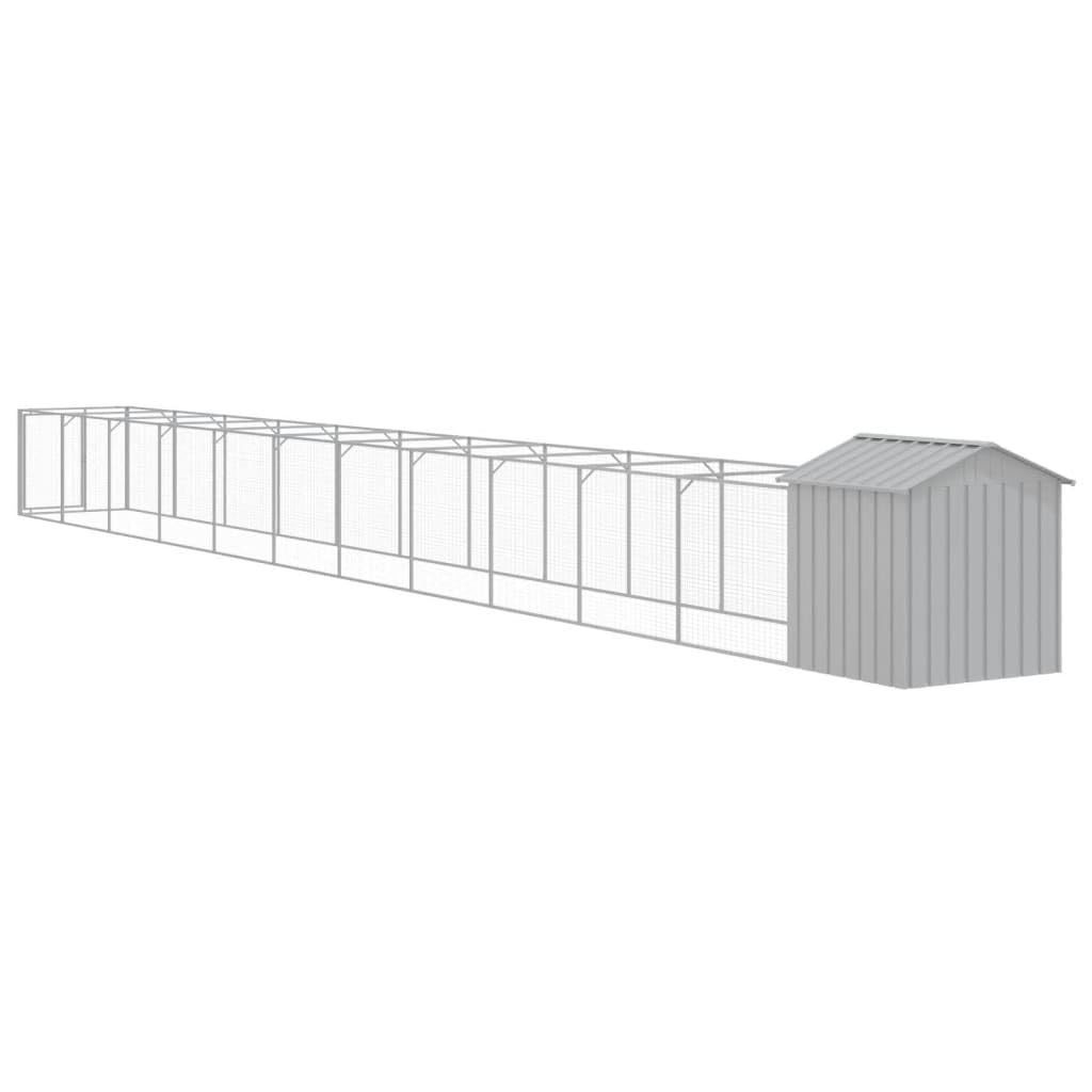 Outdoor Galvanized Steel Dog House with Extended Run Light Gray