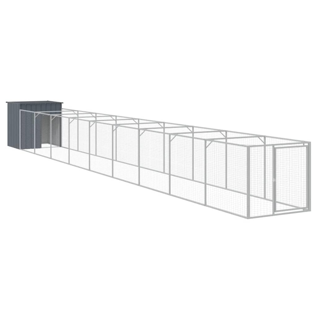 Dog House with Extended Run Anthracite Galvanized Steel