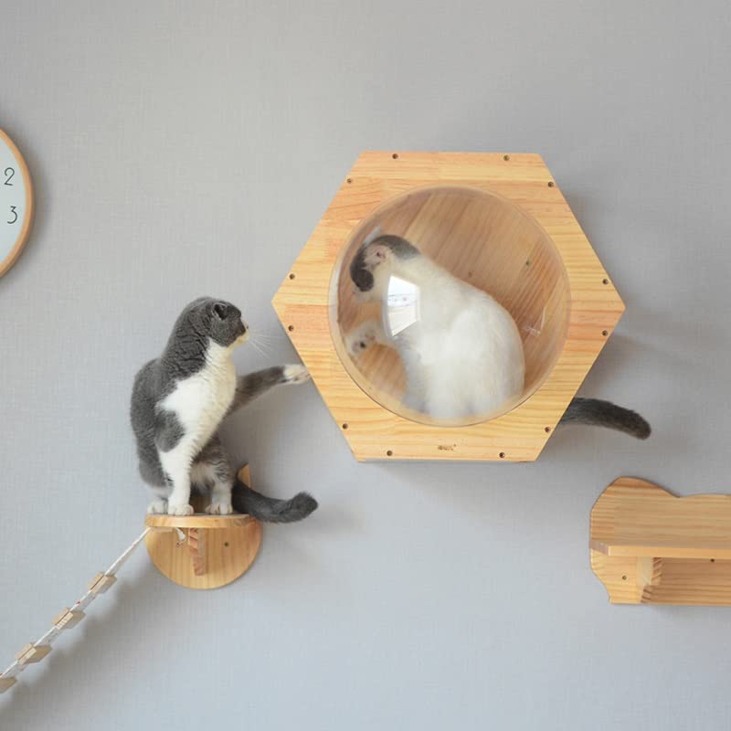 DIY Wall-Mounted Cat Climbing Frame Tree Toy Space Capsule Play House Cave Kitten Bed Wood Pet Furniture(E)
