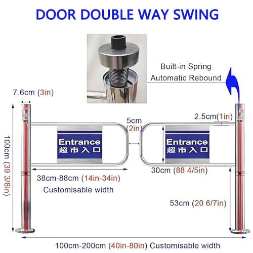 Automatic Rebound Swing Gate - One-Way Metal Entrance Door 90° Open Pedestrian Gate for Markets Libraries & Stores - Heavy-Duty Spring-Loaded Design 180x100cm Outdoor Safety Solution