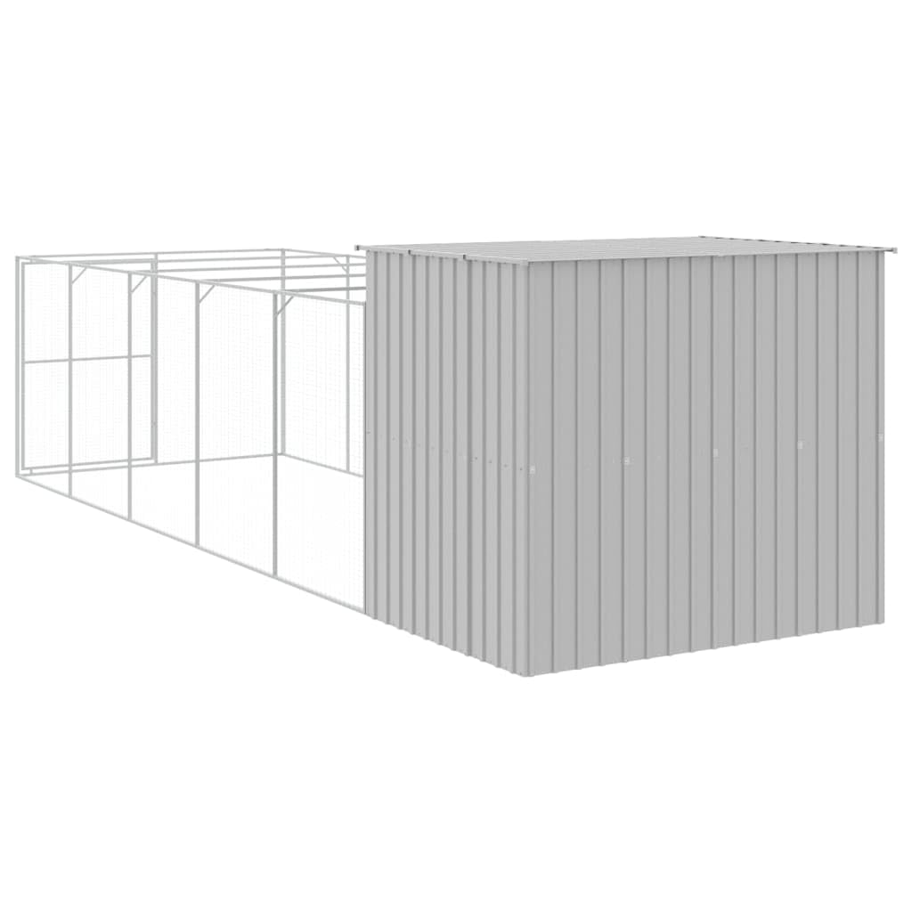 Outdoor Galvanized Steel Dog House Kennel with Extended Run Gray