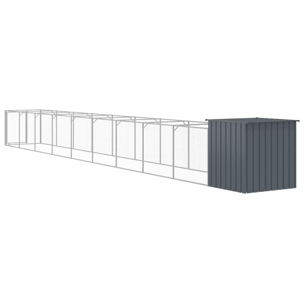 Dog House with Extended Run Anthracite Galvanized Steel