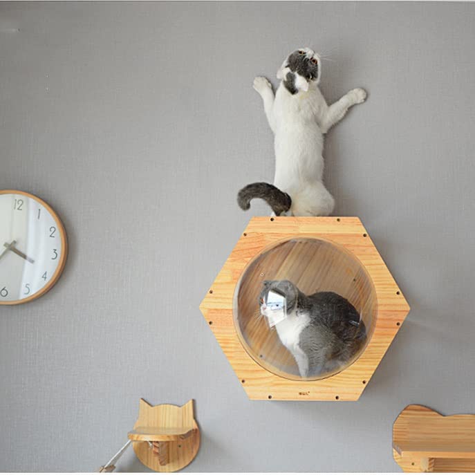 DIY Wall-Mounted Cat Climbing Frame Tree Toy Space Capsule Play House Cave Kitten Bed Wood Pet Furniture(E)