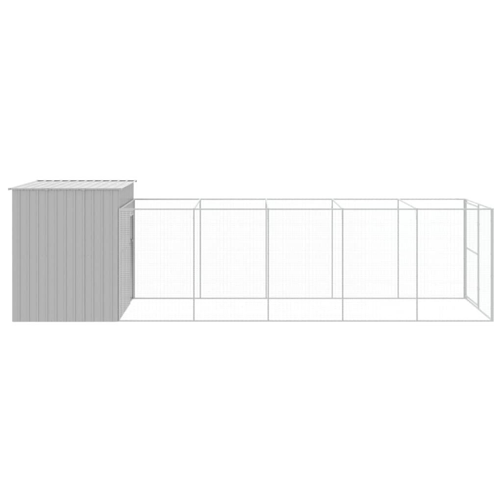 Outdoor Galvanized Steel Dog House Kennel with Extended Run Gray