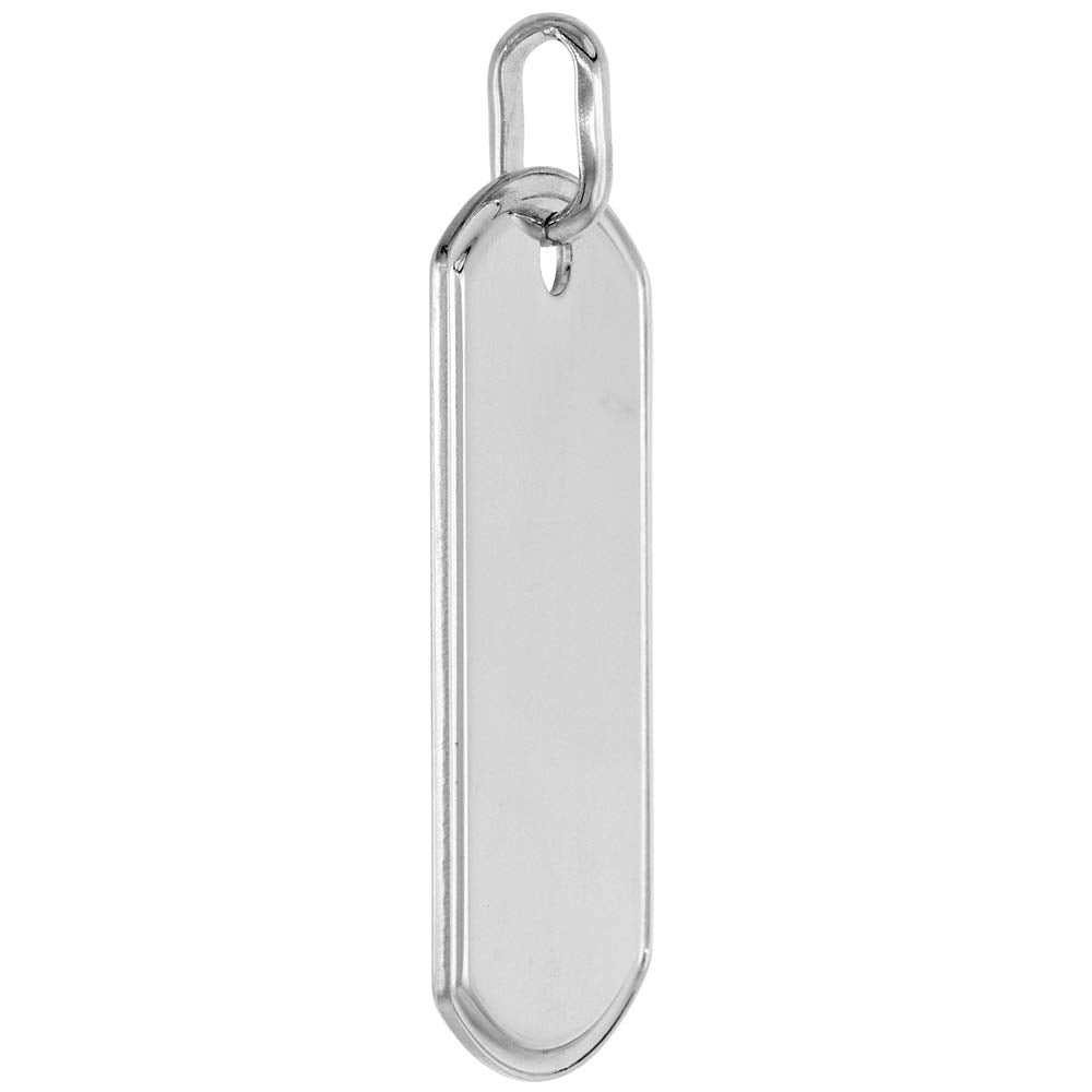 2 inch full size Sterling Silver Raised Border Dog Tag Pendant for Men Polished Finish Nickel Free Italy available With or Without Chain