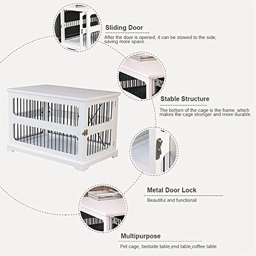 pet Crate Multi-Functional Pet Cage Crate, Indoor Dog Crate Furniture, End Table with Safety Lock, Pet Home Dog Kennel for Small and Medium Dog (Color : White)