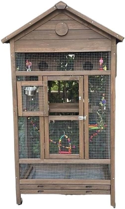 Spacious Wooden Bird Cage with Wheels for Indoor Parrots,