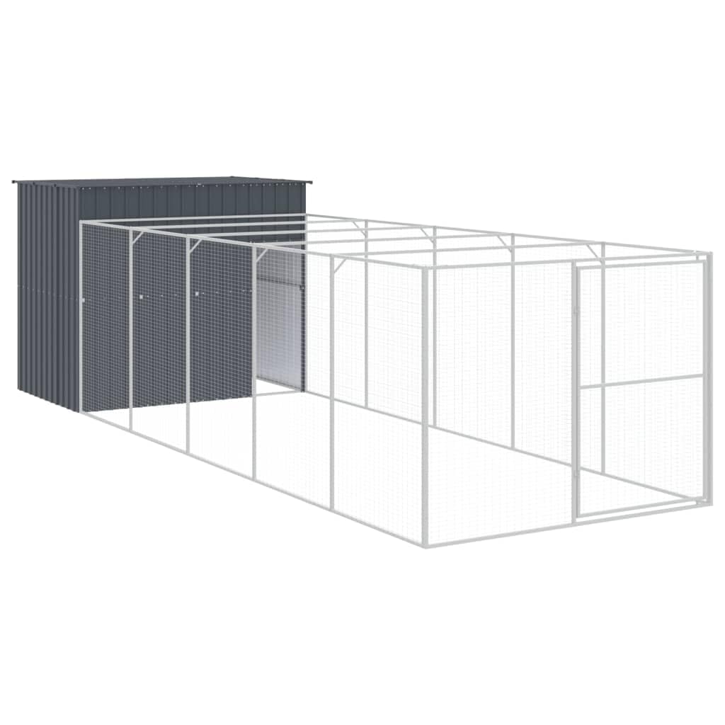 Outdoor Galvanized Steel Dog House Kennel with Extended Run Gray