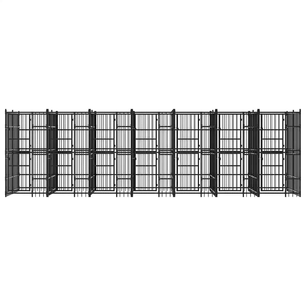 Outdoor Dog Kennel, Heavy Duty Powder-Coated Steel Pet Playpen, Large Rectangular Exercise Enclosure with Lockable Latch, 264.6 x 75.6 x 78.7 Inches, Black
