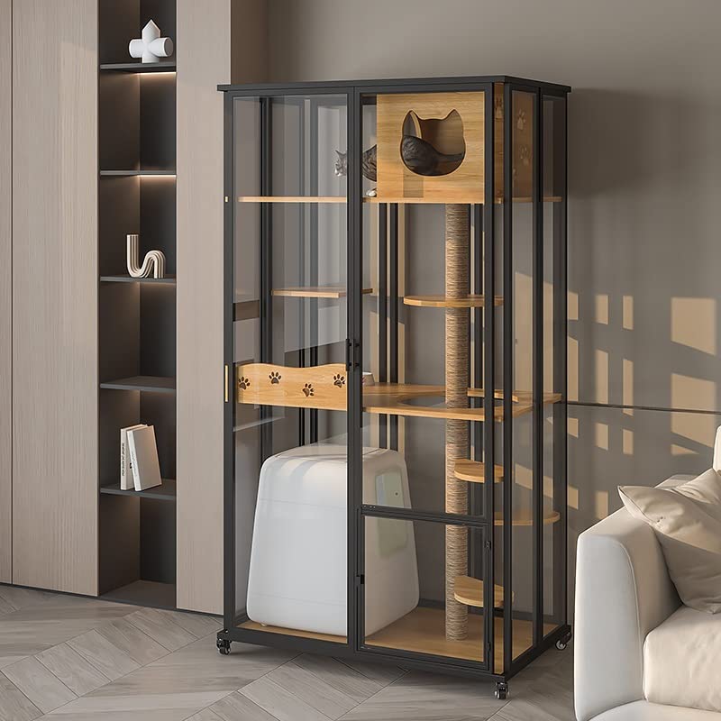 Cat Cage Cat cage cat Villa Glass Super Large Space Litter Cabinet Three-Story Household Indoor (A) Pet House