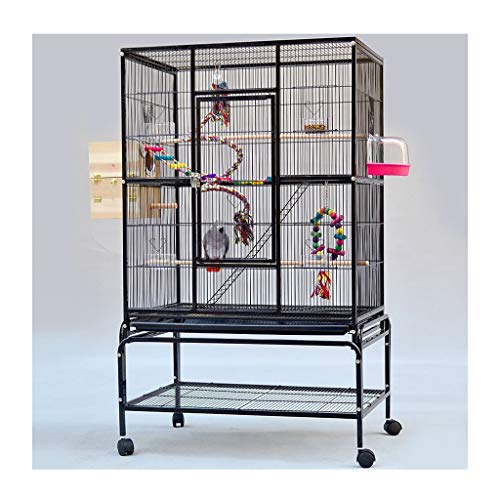 Bird Cage Large Metal Parrot Bird Cage Cockatiel Parakeet Canary Lovebird Budgie Parrotlet Finch Parrot Cage Pet Bird Cage with Wheel Birdcages Decor,White