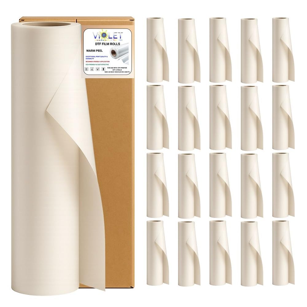 20 DTF Transfer Film Rolls (Hot Peel) 24""x 328ft Double-Sided Clear PET Heat Transfer Paper for Direct-to-Film Printing 24-inch DTF Film Roll Compatible with All DTF Printers for T-Shirts Textile