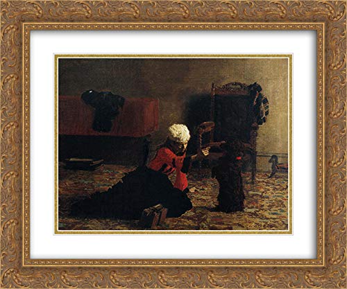 Elizabeth Crowell With A Dog 24x20 Gold Ornate Frame and Double Matted Museum Art Print by Thomas Eakins