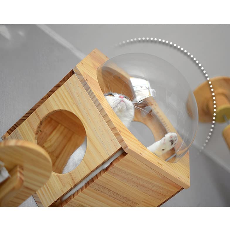 DIY Wall-Mounted Cat Climbing Frame Tree Toy Space Capsule Play House Cave Kitten Bed Wood Pet Furniture(E)