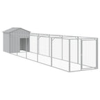 Outdoor Galvanized Steel Dog House with Extended Run Light Gray