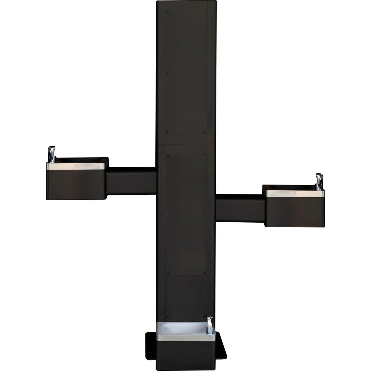 Global Industrial Outdoor Bottle Filler, 316 Stainless Steel, Pushbutton with Bi-Level Drinking Fountain & Pet Station, Black Powder Coat, 47-3/4"W x 28-3/8"D x 60-1/4"H
