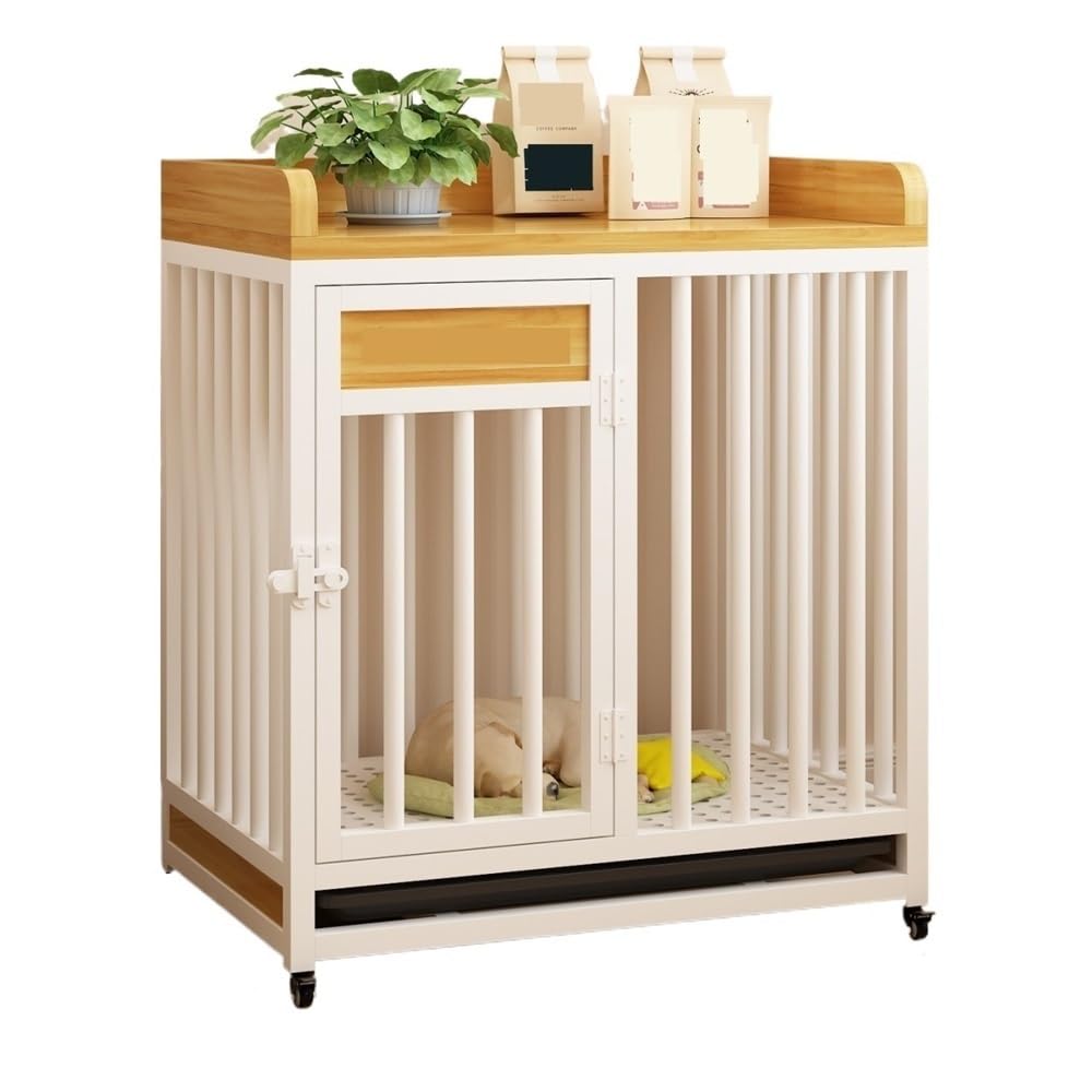 Dog Kennel White Dog Crate Screen Base Indoor Medium with Tray Home Kennel for Home Use(Black)