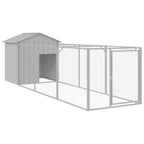 Outdoor Galvanized Steel Dog House with Extended Run Light Gray