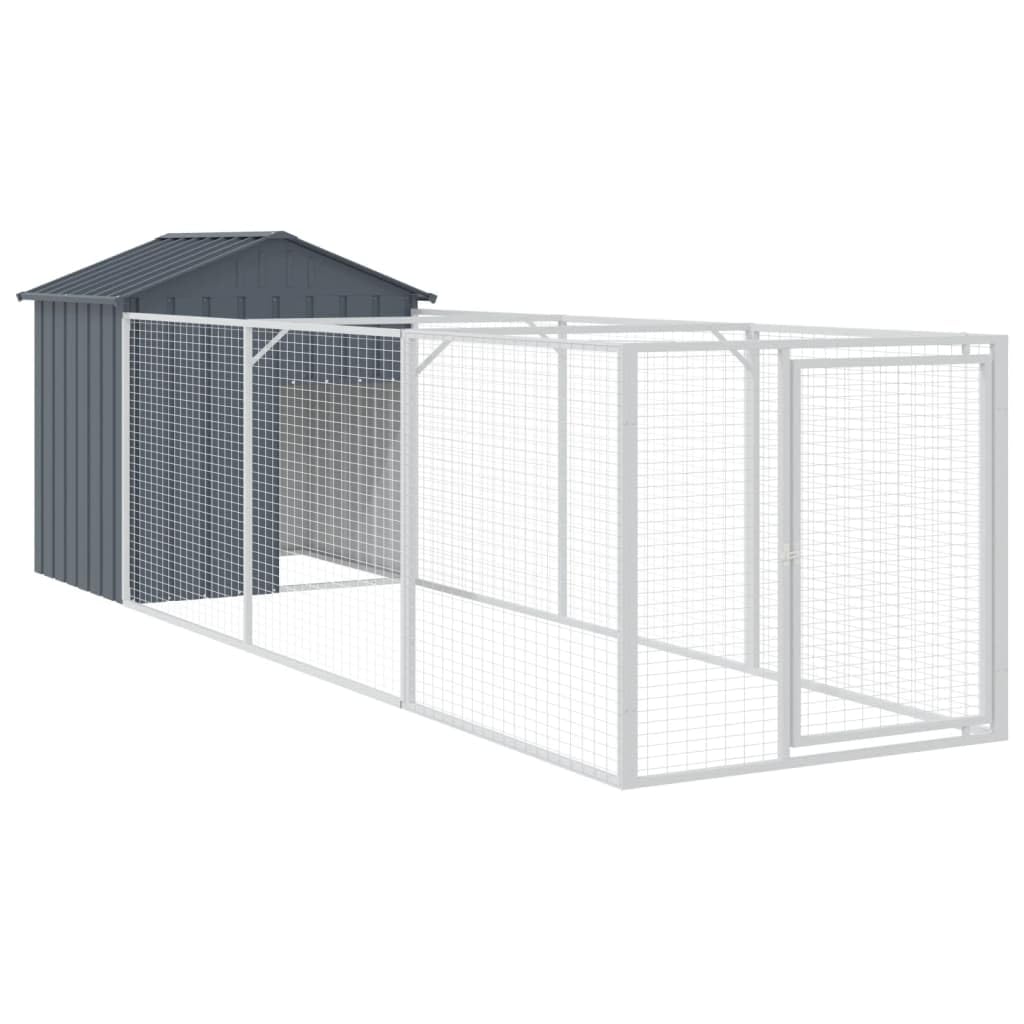 Outdoor Galvanized Steel Dog House with Extended Run Light Gray