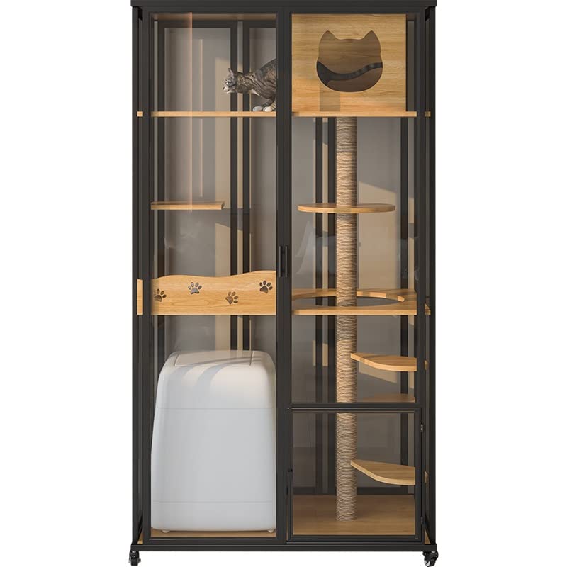 Cat Cage Cat cage cat Villa Glass Super Large Space Litter Cabinet Three-Story Household Indoor (A) Pet House