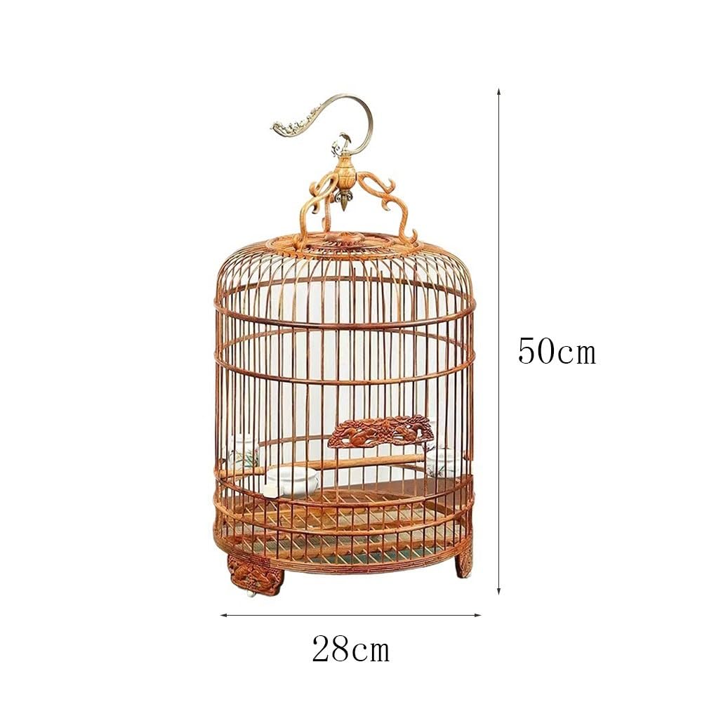 Bird Cage Vintage Wooden Birdcage with Carved Patterns Metal Pattern Hook Hangable Breathable Portable Pet Supplies