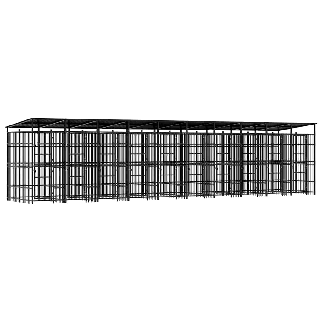 Steel Outdoor Dog Kennel with Lockable Latch, Powder-Coated Steel Dog Enclosure for Playing, Exercising, and Training