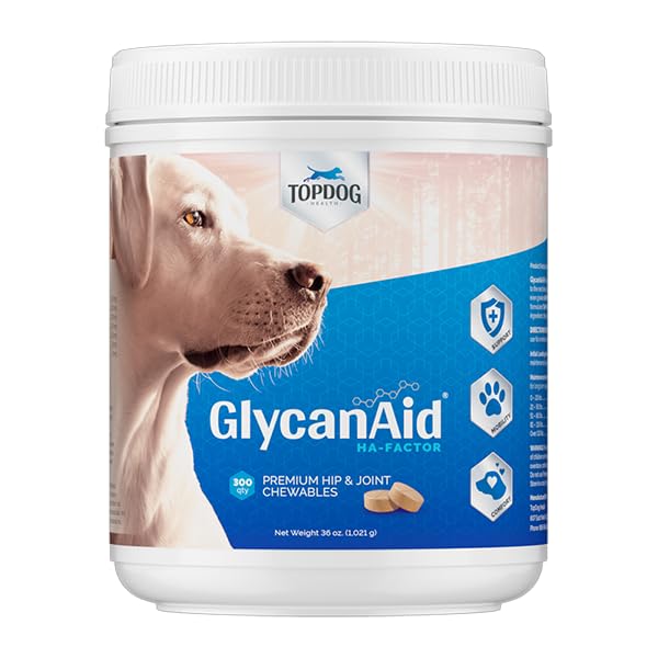 GlycanAid HA Advanced Joint Nutrition for Dogs (300 Chewable Tablets) Made in USA with USA Ingredients: Glucosamine HCL, Chondroitin, Hyaluronic Acid, MSM