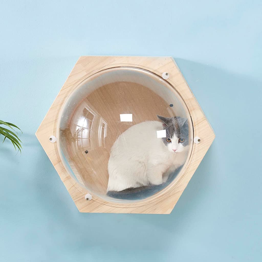 DIY Wall-Mounted Cat Climbing Frame Tree Toy Space Capsule Play House Cave Kitten Bed Wood Pet Furniture(E)