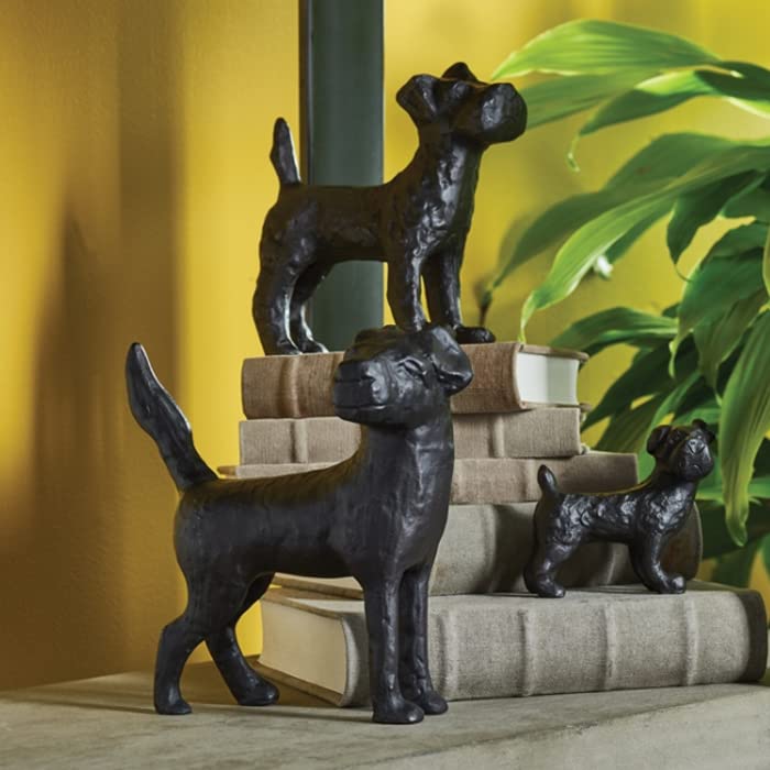 MY SWANKY HOME Vintage Style Set of 3 Terrier Dog Statues Black Bronze Metal Scottie Westie