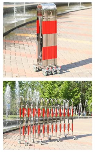 Retractable Traffic Barrier - Mobile Expandable Barrier with Stainless Steel Construction and Portable Wheels for Outdoor Safety and Security