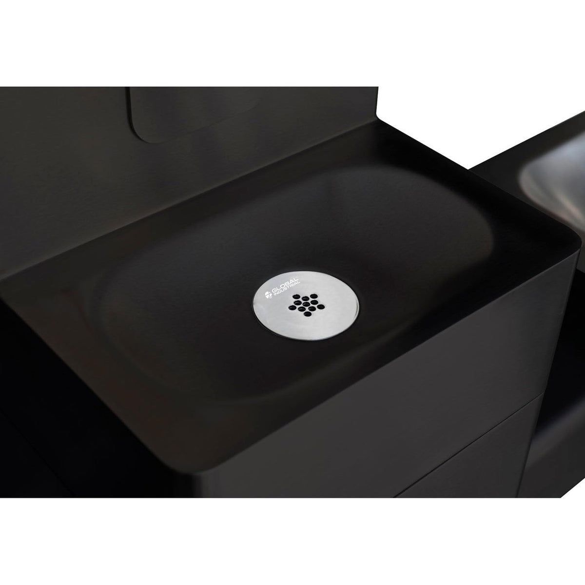 Global Industrial Outdoor Bottle Filler, 316 Stainless Steel, Pushbutton with Bi-Level Drinking Fountain & Pet Station, Black Powder Coat, 47-3/4"W x 28-3/8"D x 60-1/4"H