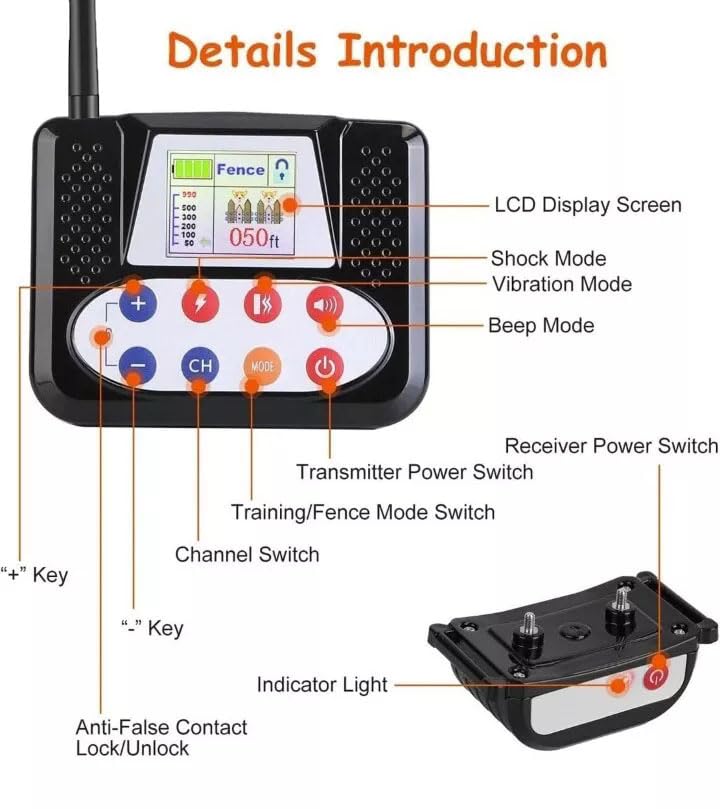 Dog Wireless Fence, Electric Pet Containment System, Waterproof and Rechargeable Training Collar Receiver, Vibration & Shock, With Accurate 2.4G Signal, Safe Effective for Stubborn Dogs,for4dogs