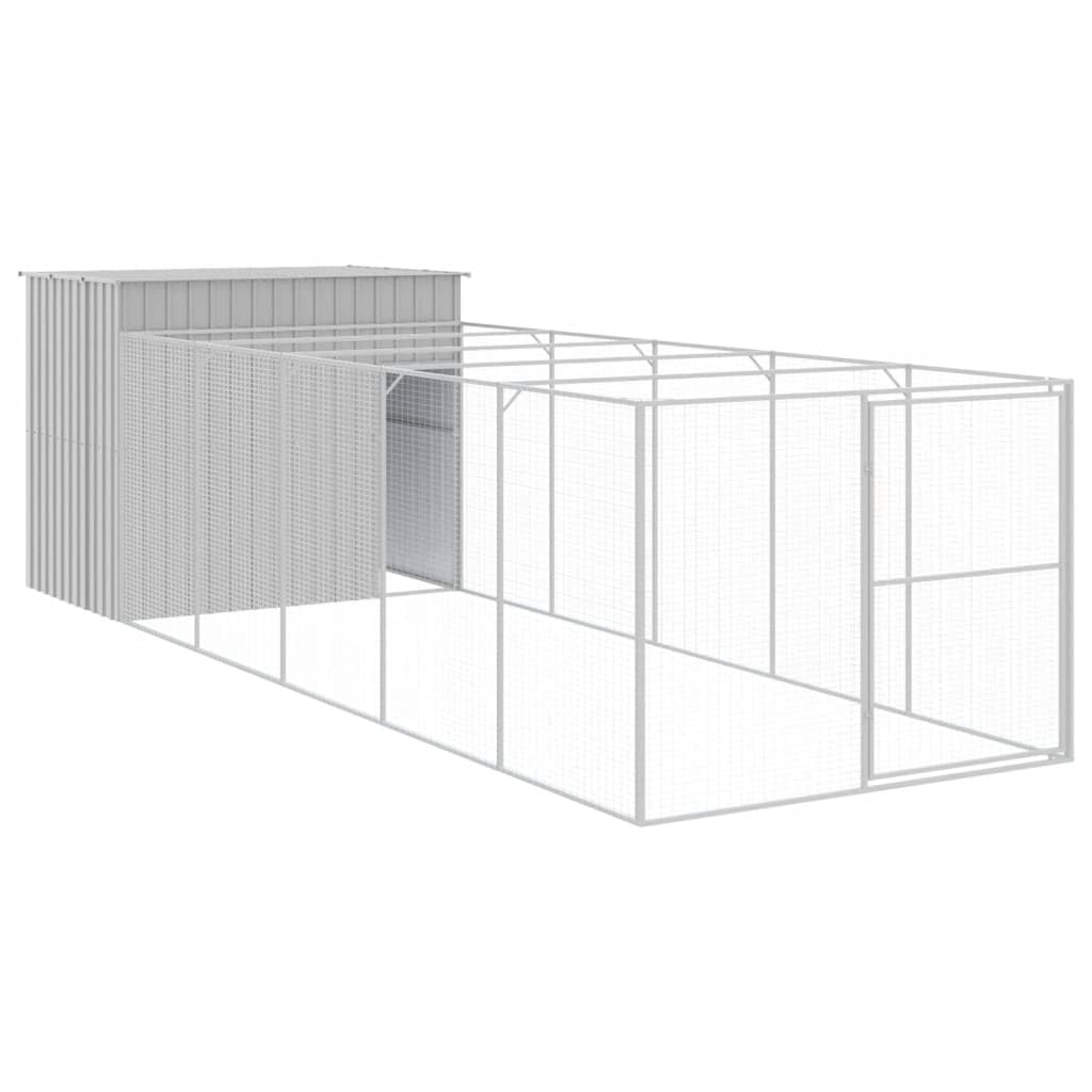 Outdoor Galvanized Steel Dog House Kennel with Extended Run Gray