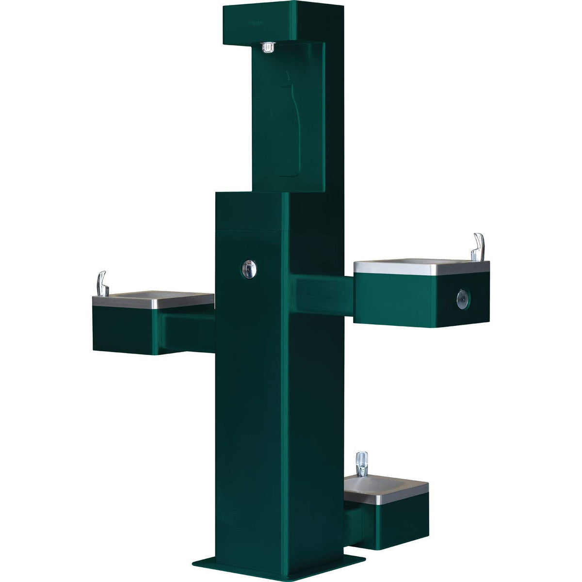 Global Industrial Outdoor Bottle Filler, 316 Stainless Steel, Pushbutton with Bi-Level Drinking Fountain & Pet Station, Black Powder Coat, 47-3/4"W x 28-3/8"D x 60-1/4"H