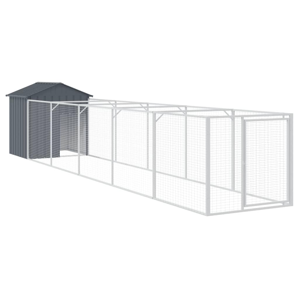 Outdoor Galvanized Steel Dog House with Extended Run Light Gray