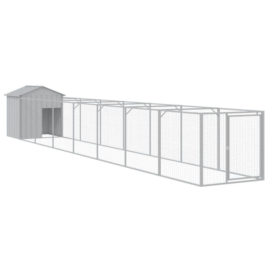 Outdoor Galvanized Steel Dog House with Extended Run Light Gray