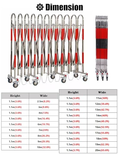 Retractable Traffic Barrier - Foldable Metal Barrier Expandable Industrial Fence 2.5 to 20m Outdoor Stainless Steel Barrier with Wheels Mobile Safety Gate