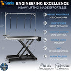 49" Professional Electric Dog Grooming Table, Black + 61" Professional Stainless Steel Dog Bathing Station, Right RAMP