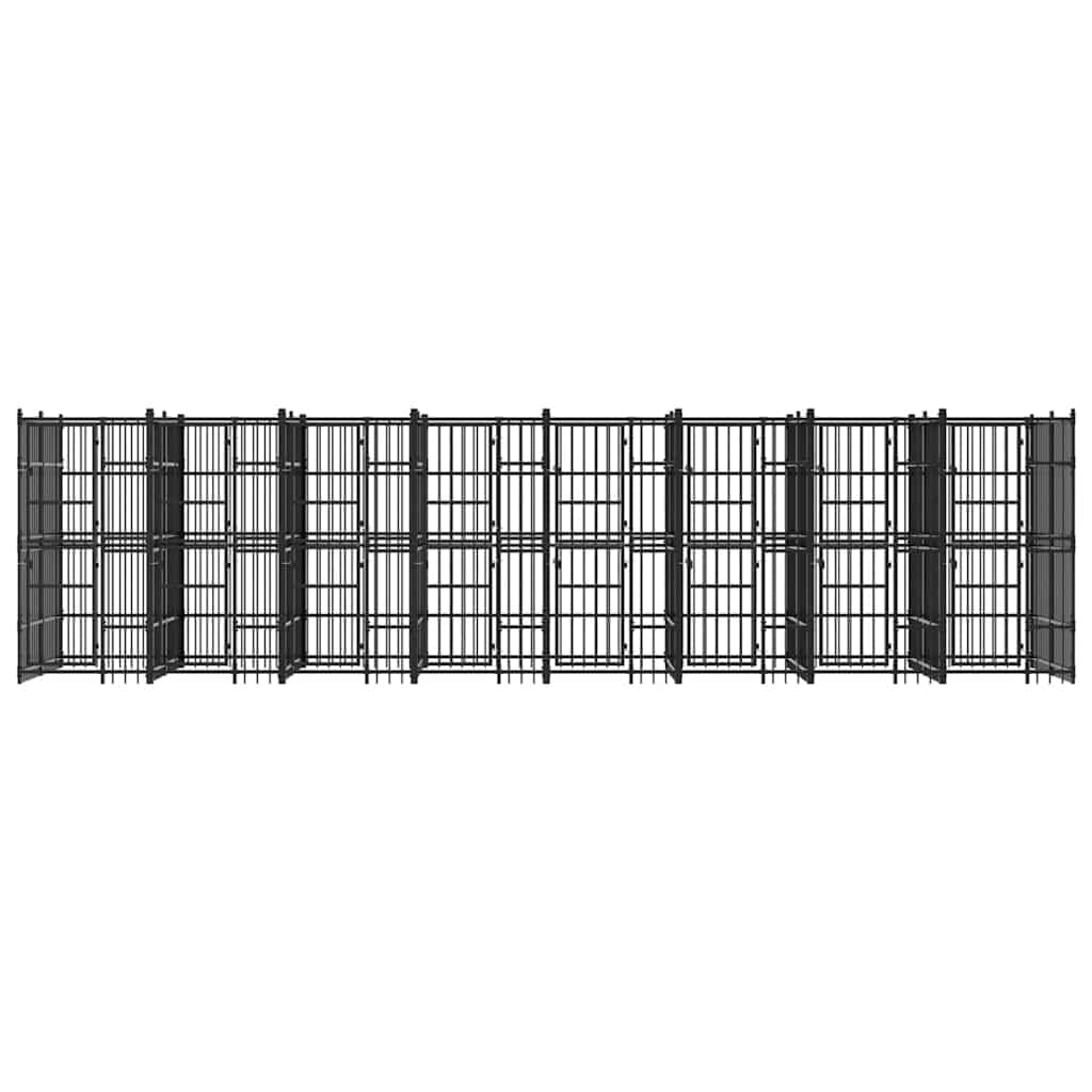 Steel Outdoor Dog Kennel with Lockable Latch, Powder-Coated Steel Dog Enclosure for Playing, Exercising, and Training