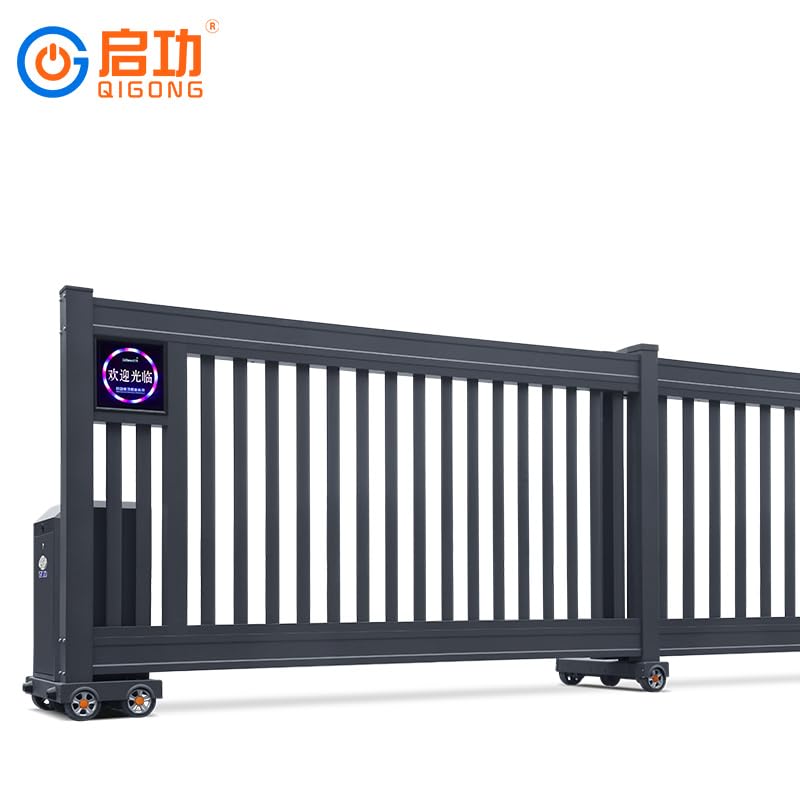 QIGONG Automatic Sliding Gate, Stainless Steel, Silver, 144x96 Inches, Wall Mount, Modern Full Screen Style, 220 Pounds