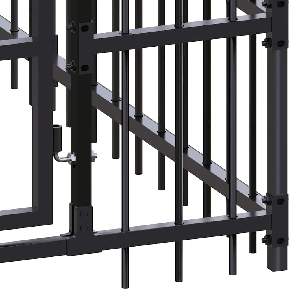 Steel Outdoor Dog Kennel with Lockable Latch, Powder-Coated Steel Dog Enclosure for Playing, Exercising, and Training