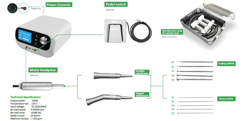 Veterinary High Speed Drill/Burr for Neurosurgery, Spinal Surgery and Arthrodesis for Small Animals