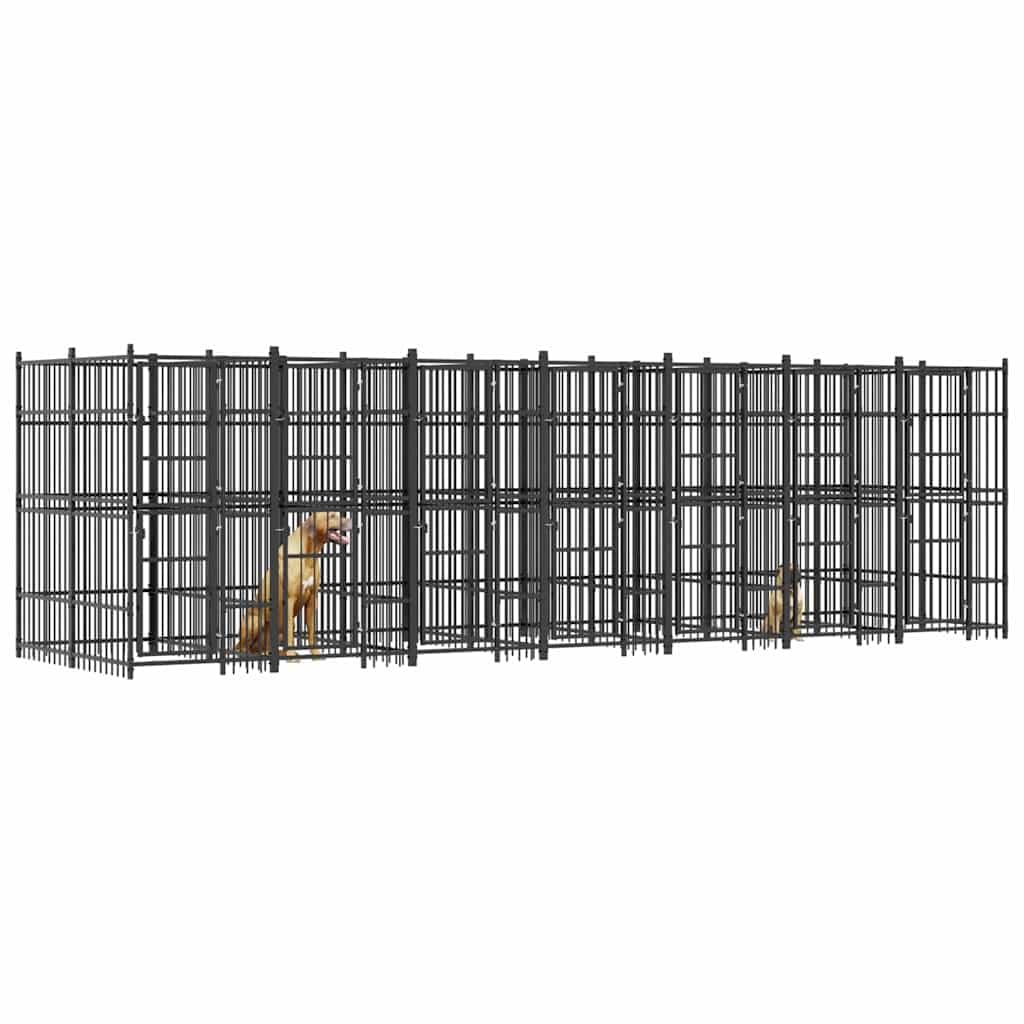 Outdoor Dog Kennel, Heavy Duty Powder-Coated Steel Pet Playpen, Large Rectangular Exercise Enclosure with Lockable Latch, 264.6 x 75.6 x 78.7 Inches, Black