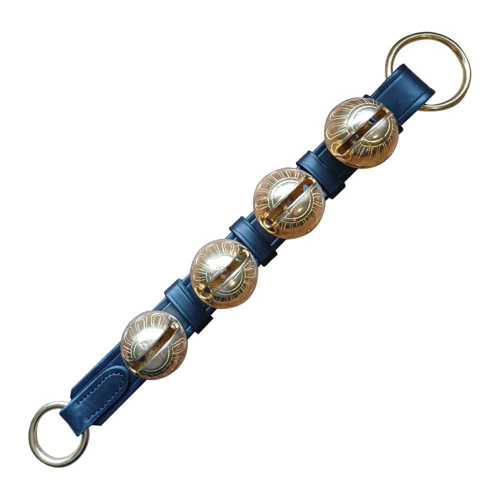Rustic Red Door Co. Hanging Jingle Sleigh Bells on Leather Strap for Door Knob, Dog to Go Outside, Pet Puppy Potty Training, Christmas Decor, 4 Brass Bells, Black Leather