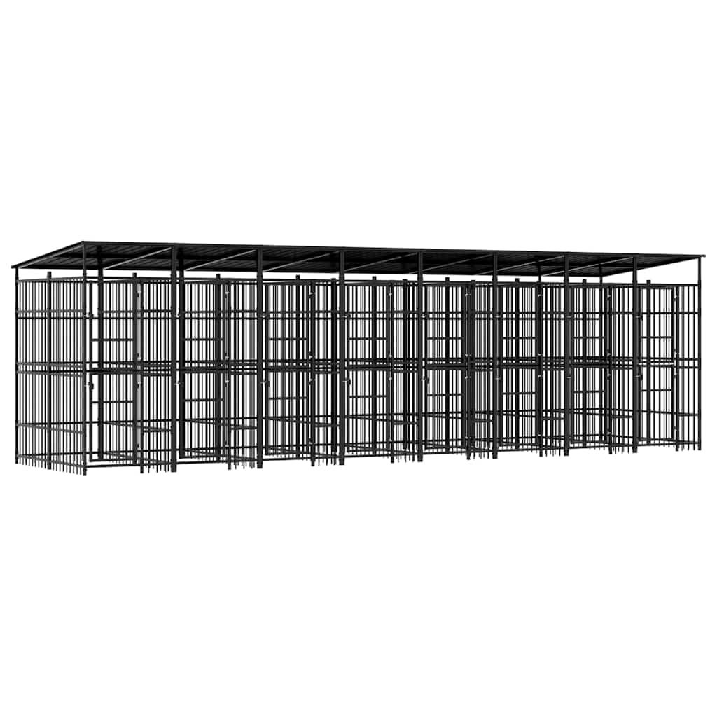 Steel Outdoor Dog Kennel with Lockable Latch, Powder-Coated Steel Dog Enclosure for Playing, Exercising, and Training